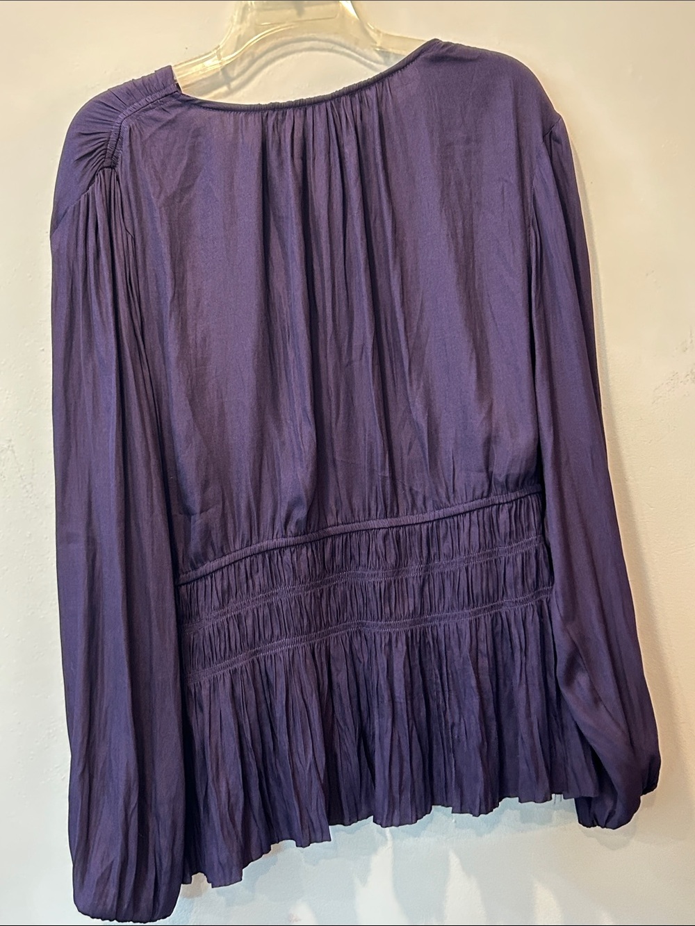 White House Black Market Purple V-Neck Smocked Peplum Blouse - Picture 5 of 6